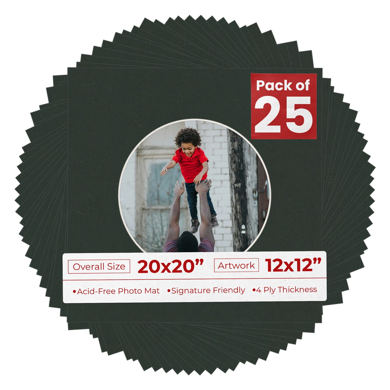 Textured Black Mat Board for 20x20 Frames - Circle Opening for 12x12 Photos